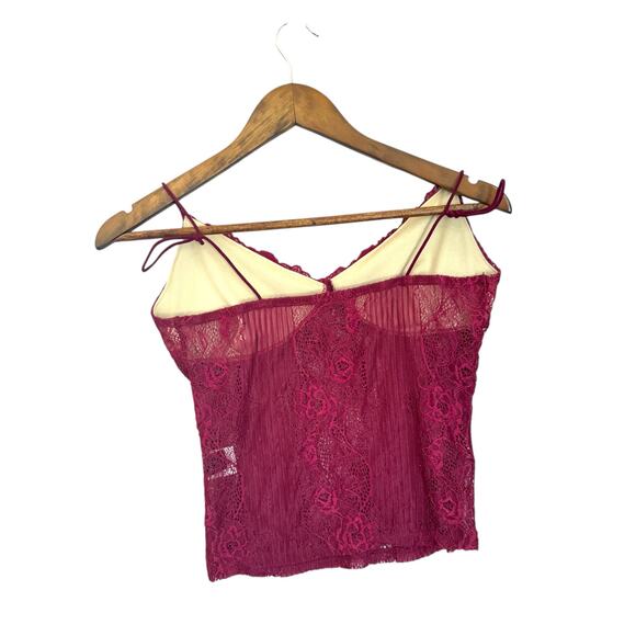 Lace Cami Vintage Sheer Crop Coquette Top Fairy Whimsy babydoll berry pink y2k - Picture 2 of 5